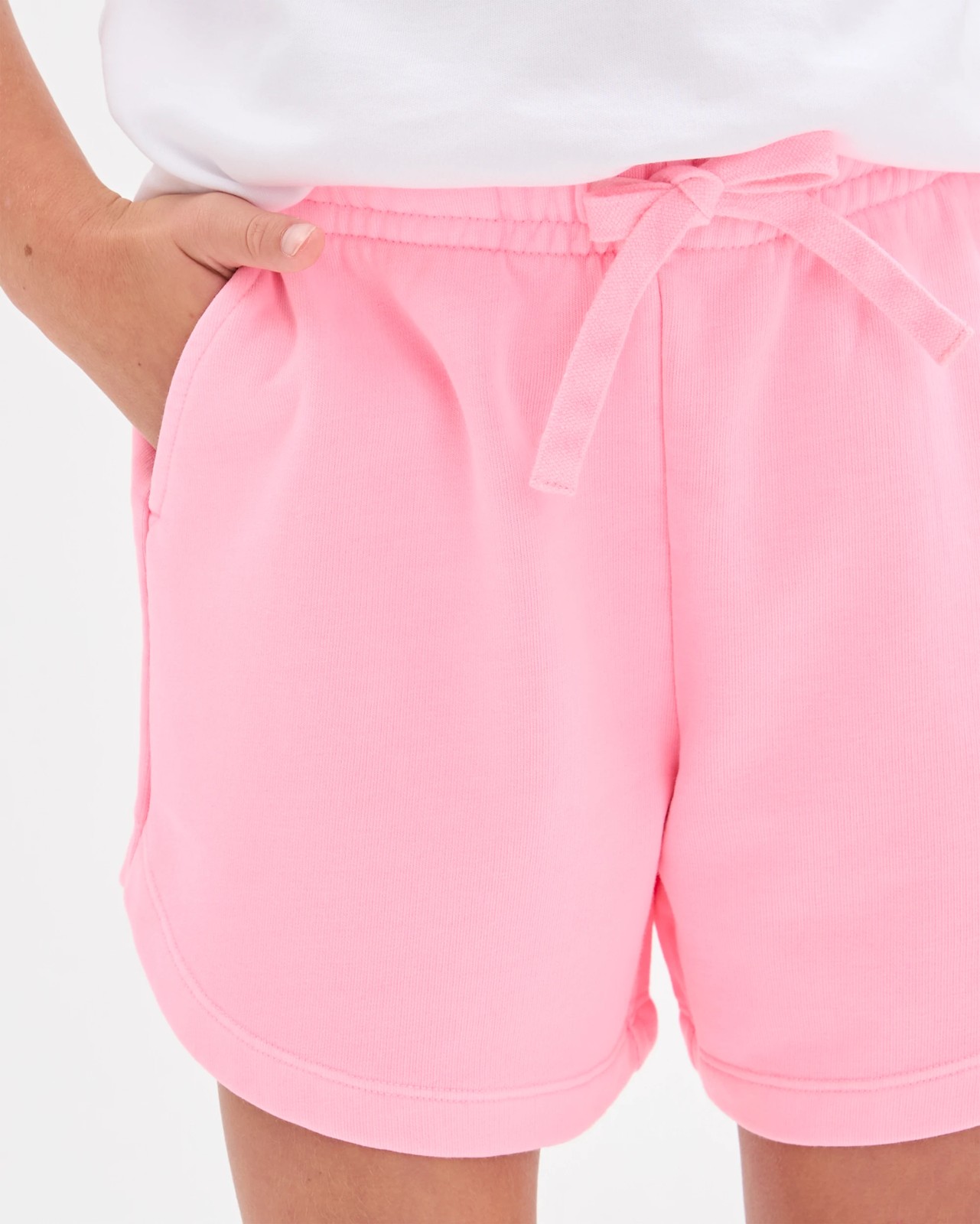 Australian Cotton Blend Curved Hem Fleece Shorts - Neon Pink 3 of 6