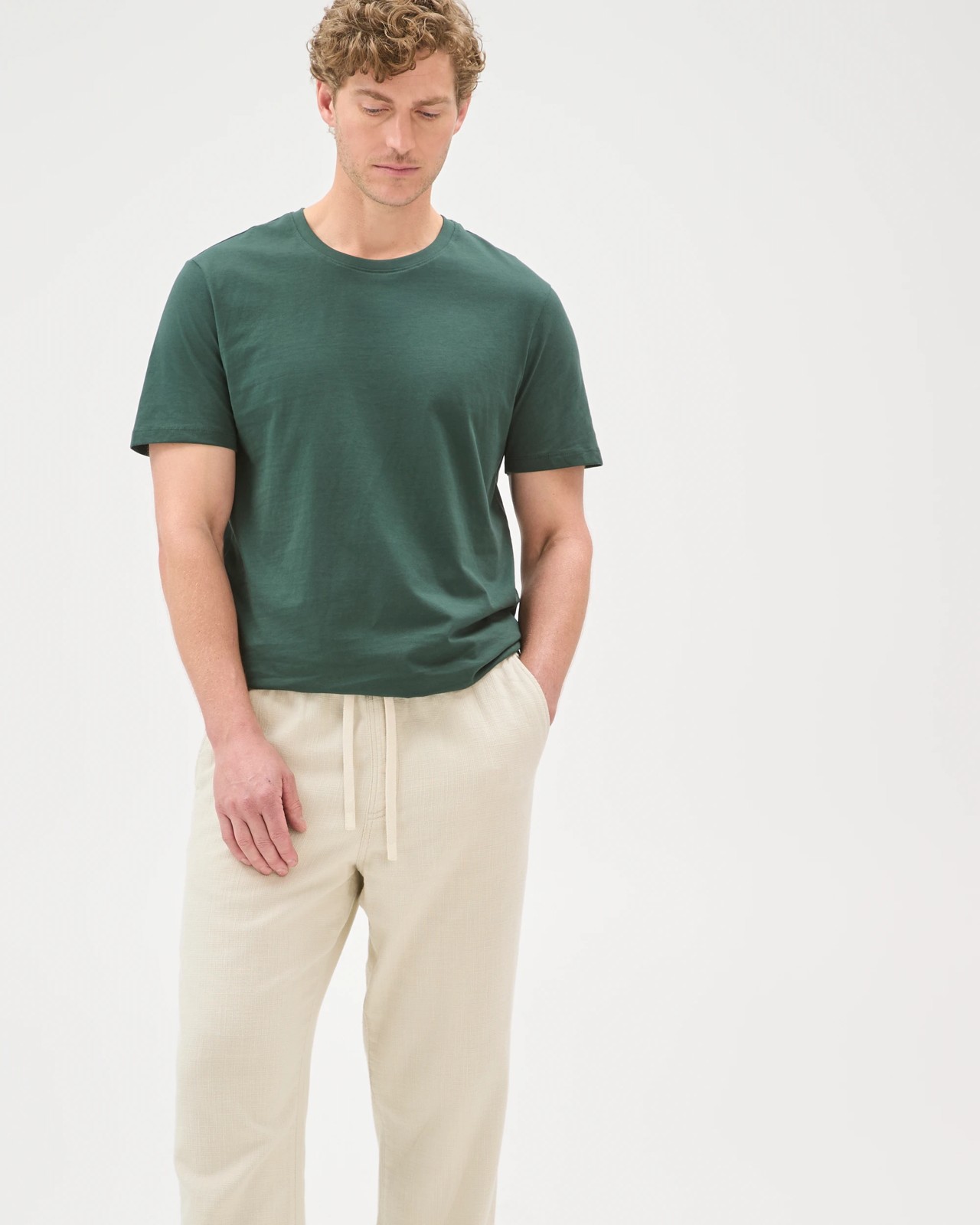 Australian Cotton Elastic Waistband Relaxed Textured Pants - Light Stone 5 of 5