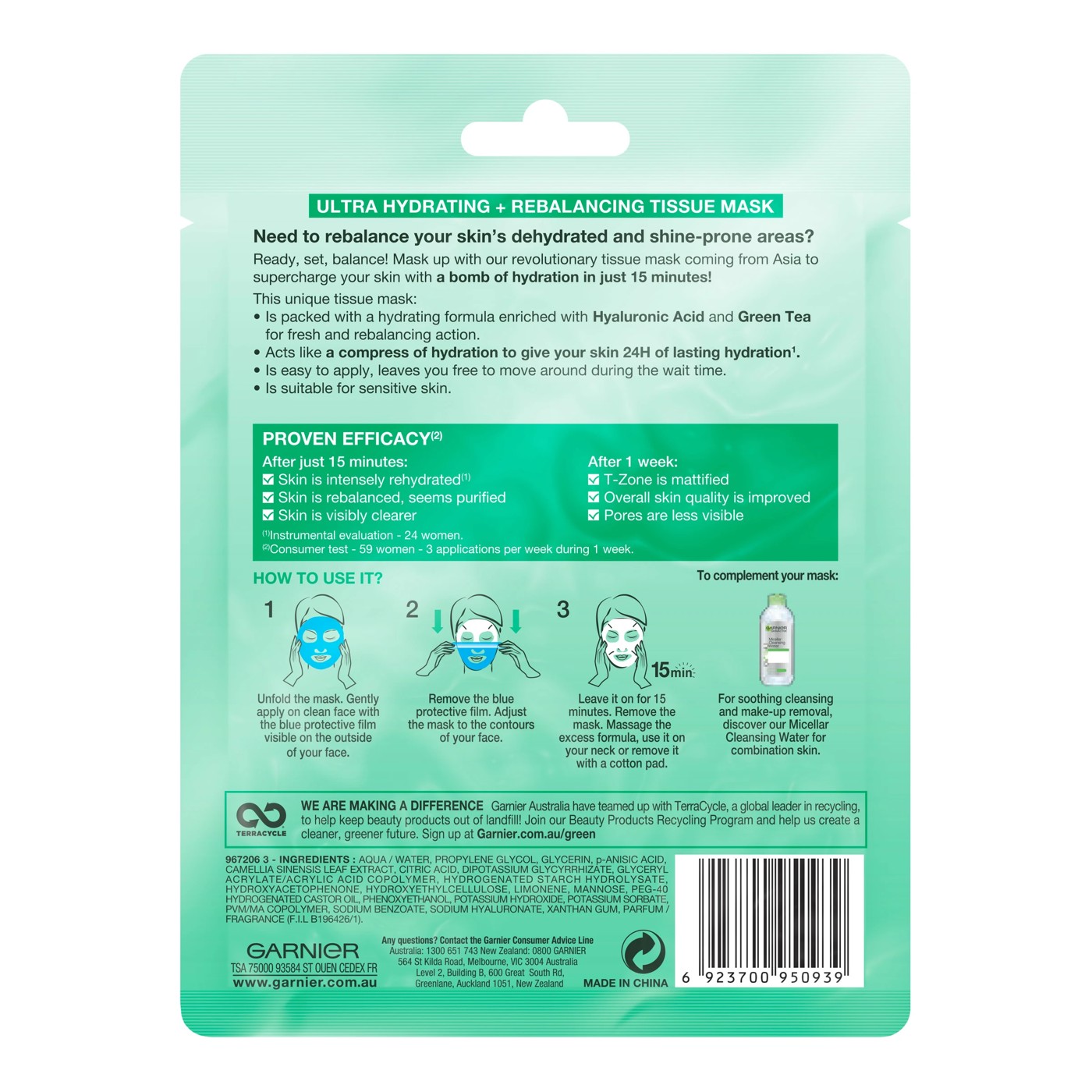 Garnier SkinActive Hydra Bomb Tissue Mask 32g - Green Tea & Hyaluronic Acid 2 of 6