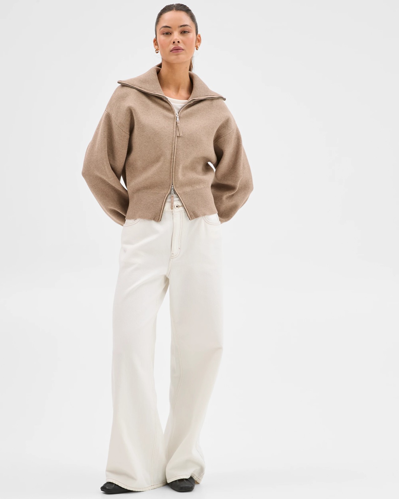 Lily Loves Long Cocoon Sleeve Zip Through Cardigan - Cocoa 2 of 5