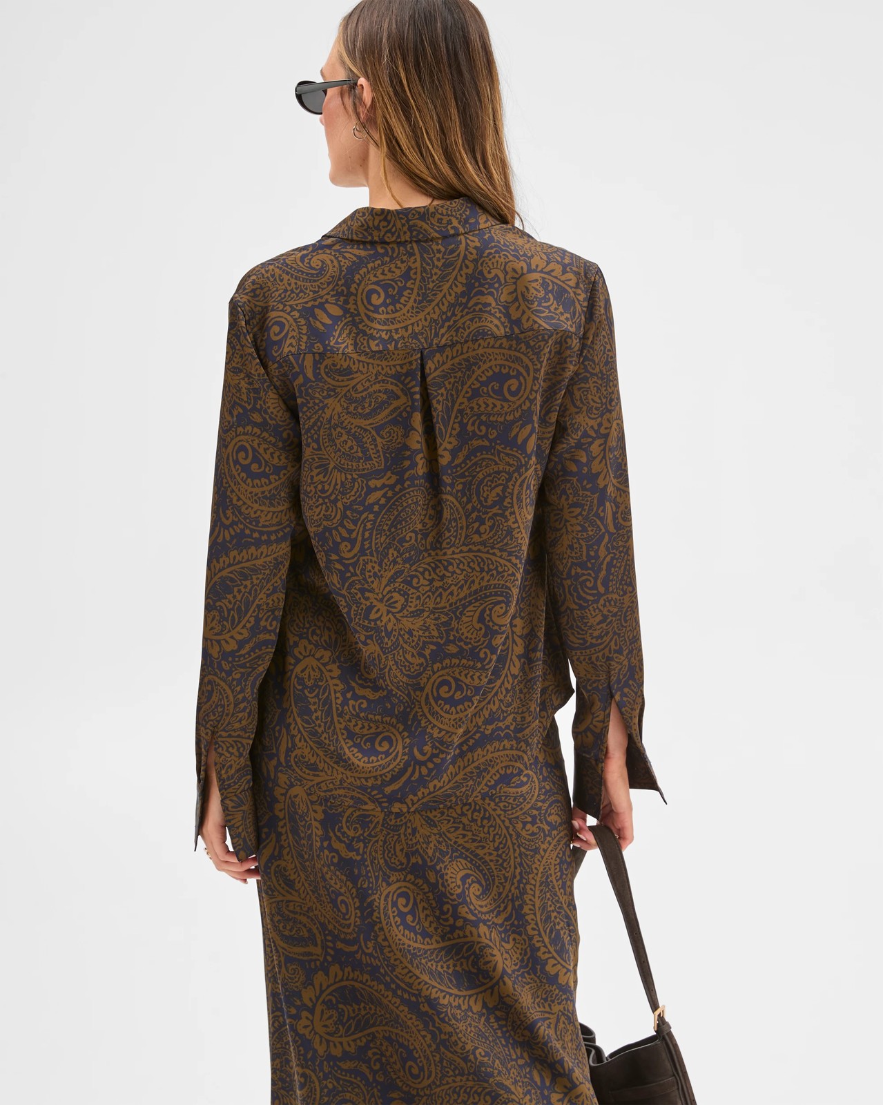 Preview Satin Long Sleeve Button Up Shirt - Winter Paisley 6 of 6