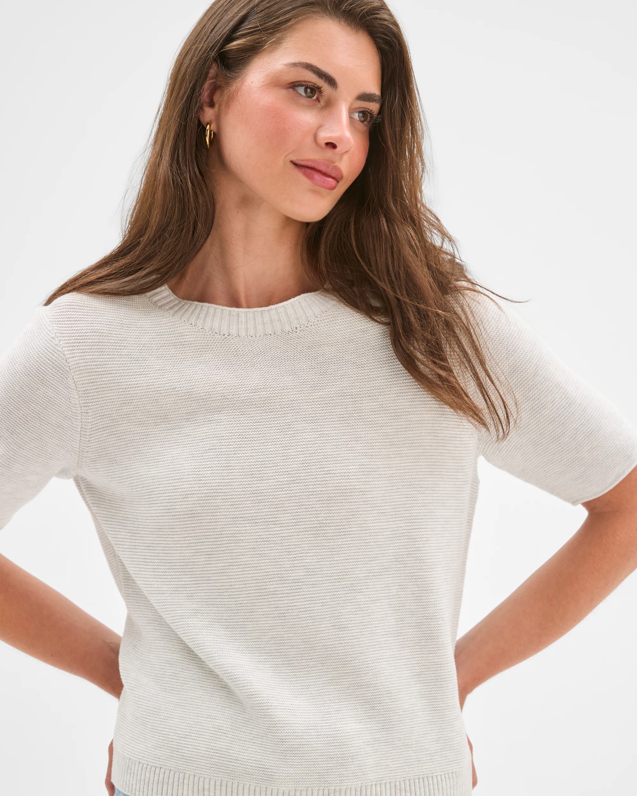 Petites Australian Cotton Blend Ottoman Twist Knit Top - Grey Melange 4 of 6