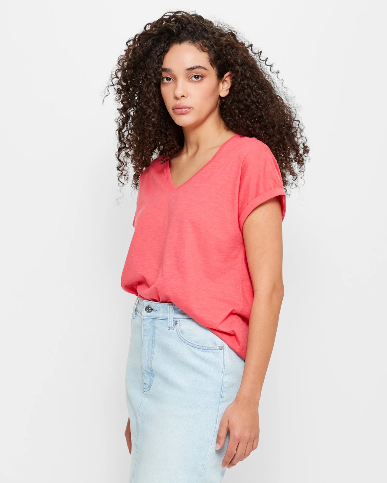 Australian Cotton Slub Slouchy V-Neck T-Shirt 5 of 5