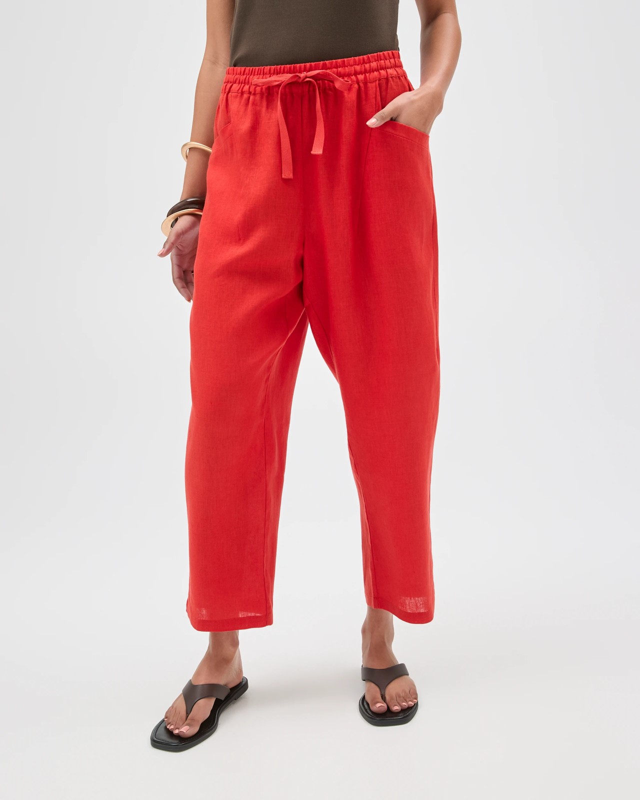 European Linen Tapered Pants - Warm Terracotta 3 of 5