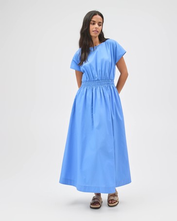 Australian Cotton Poplin Shirred Waist Maxi Dress