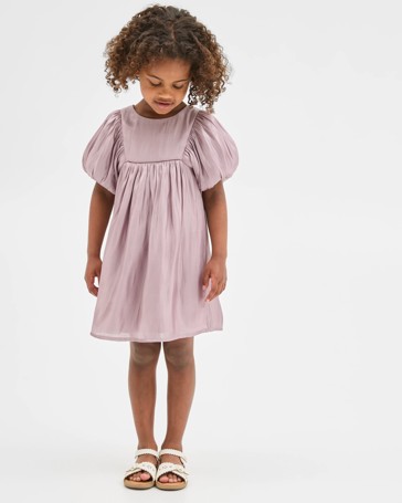 Satin Puff Sleeve Bow Detail Occasion Dress