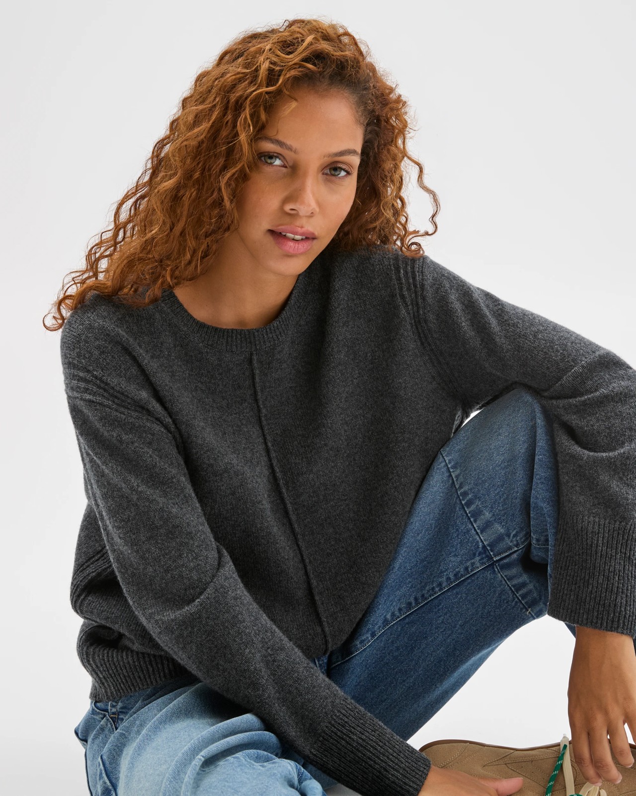 Lambswool Long Sleeve Sweater - Dark Grey Marle 3 of 5