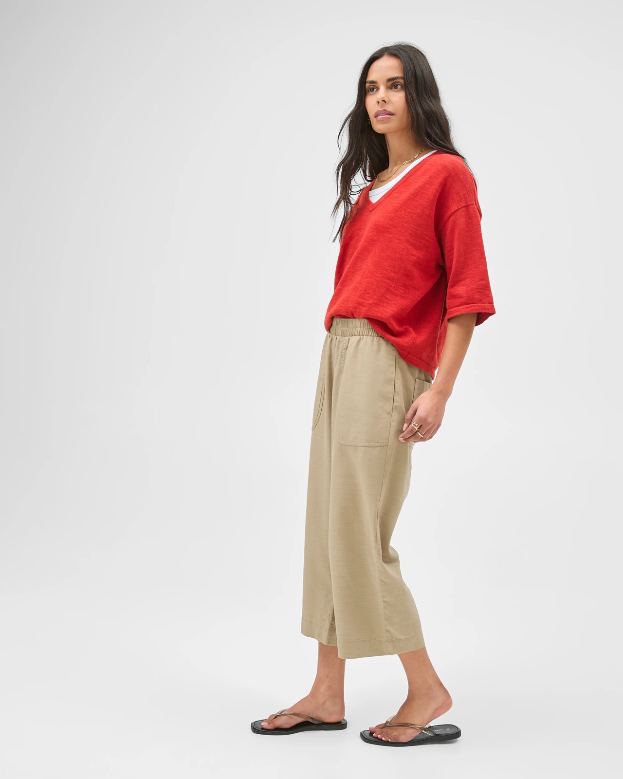 Slub Cropped Pants - Crushed Leaf 3 of 5