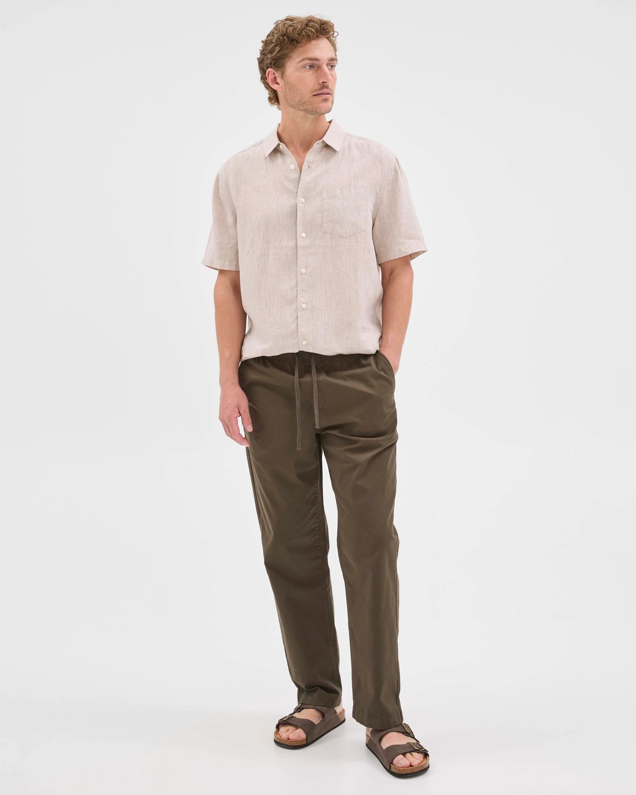 Australian Cotton Elastic Waistband Chino Pants - Dark Olive 3 of 5