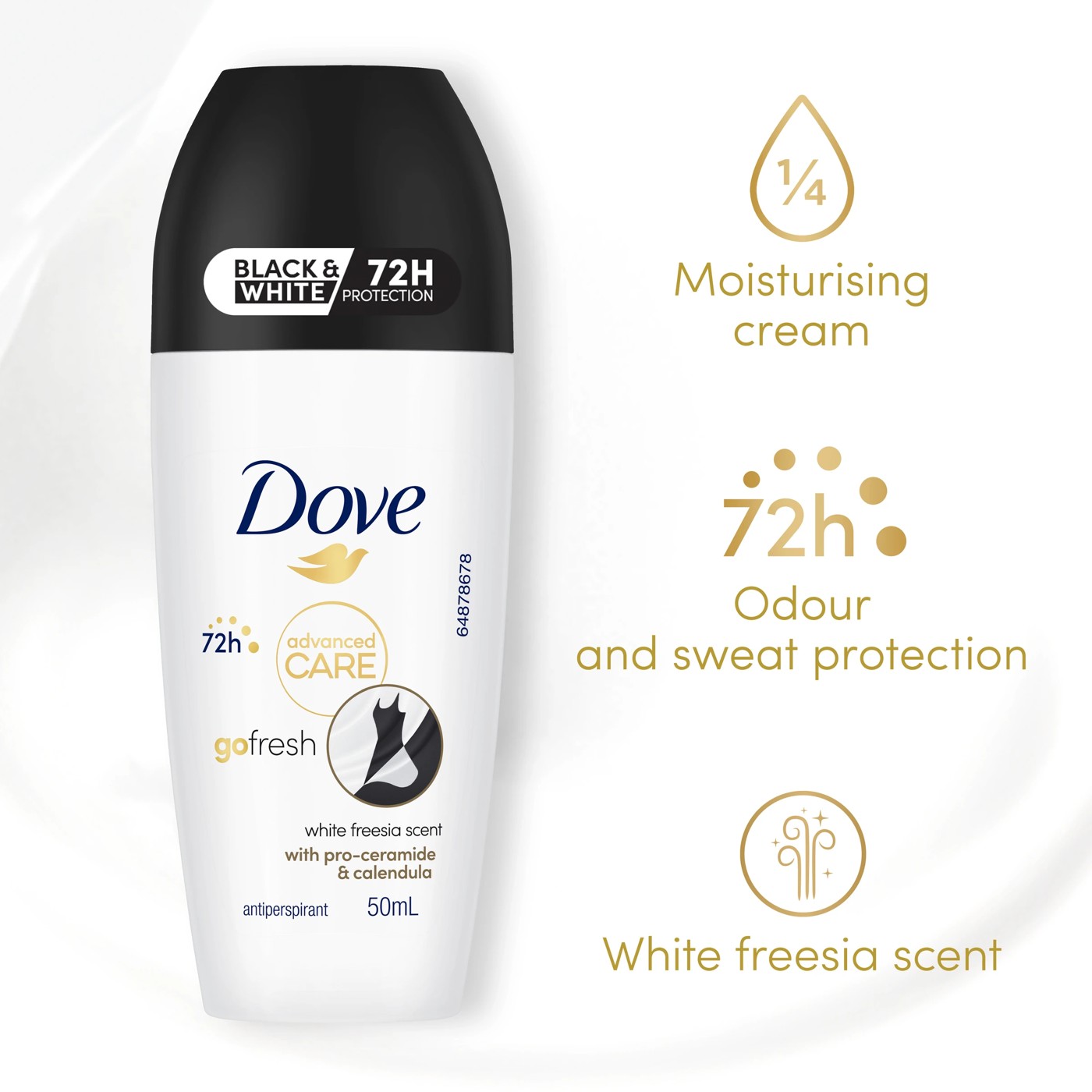 Dove Advanced Care Go Fresh Antiperspirant Deodorant Roll-On 50ml - Pro-Ceramide and Calendula, White Freesia Scent 3 of 6