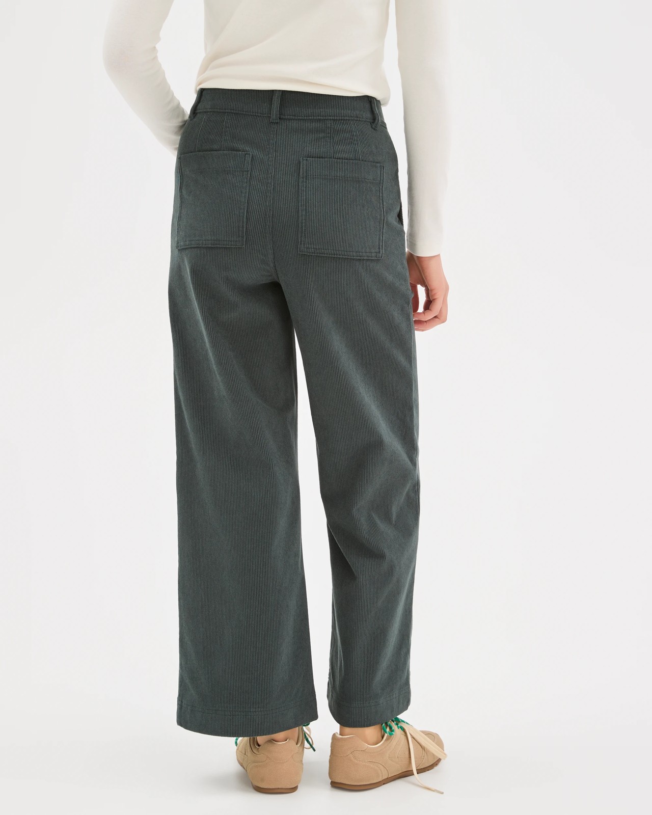 Crop Length Wide Leg Corduroy Pants - Midnight Jade 4 of 5