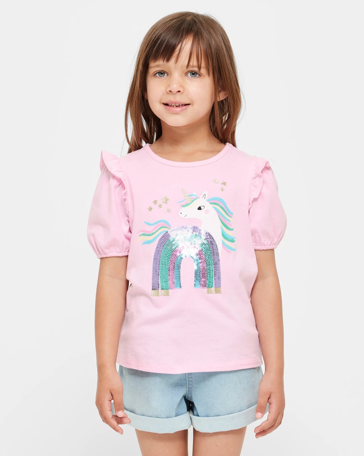 Frill Puff Sleeve T shirt Sequin Unicorn Target Australia