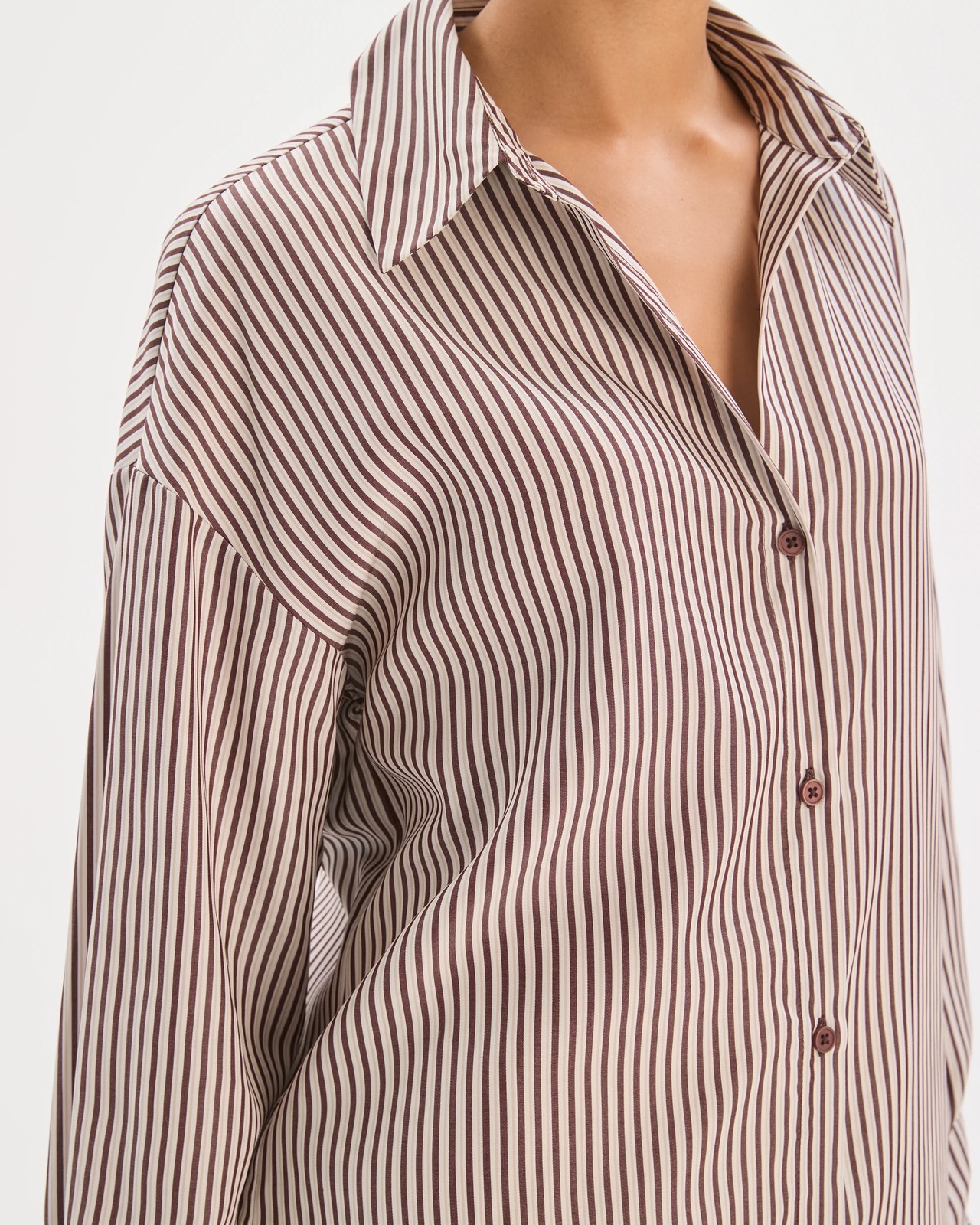 Preview Lyocell Long Sleeve Back Detail Shirt - Chocolate Stripe 4 of 6