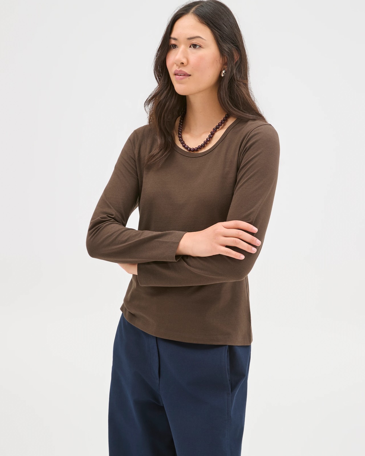 Australian Cotton Long Sleeve Stretch Crew T-Shirt - Coffee Bean 5 of 5