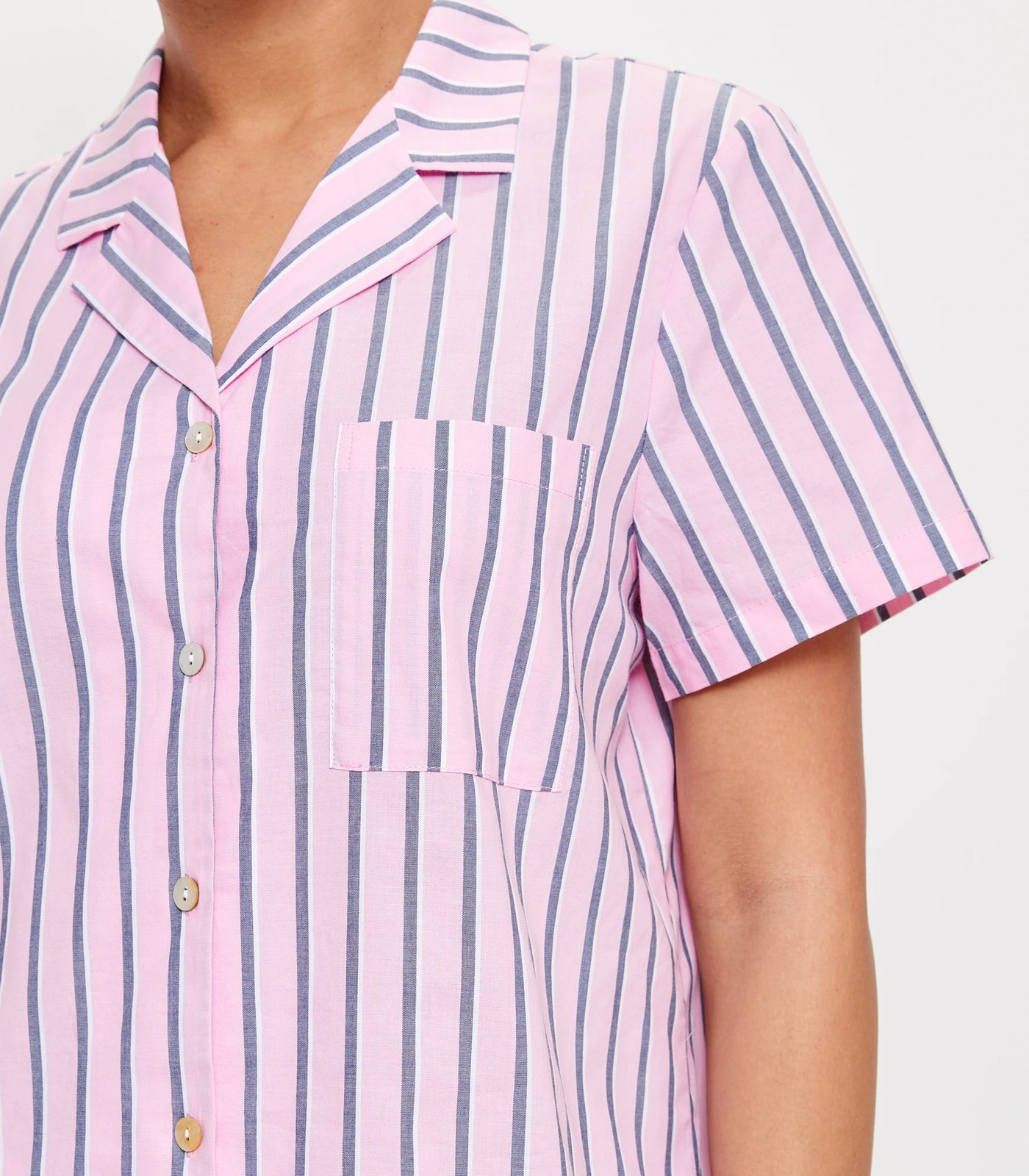 Cotton Poplin Striped Pajama Set in Light/Pastel Pink