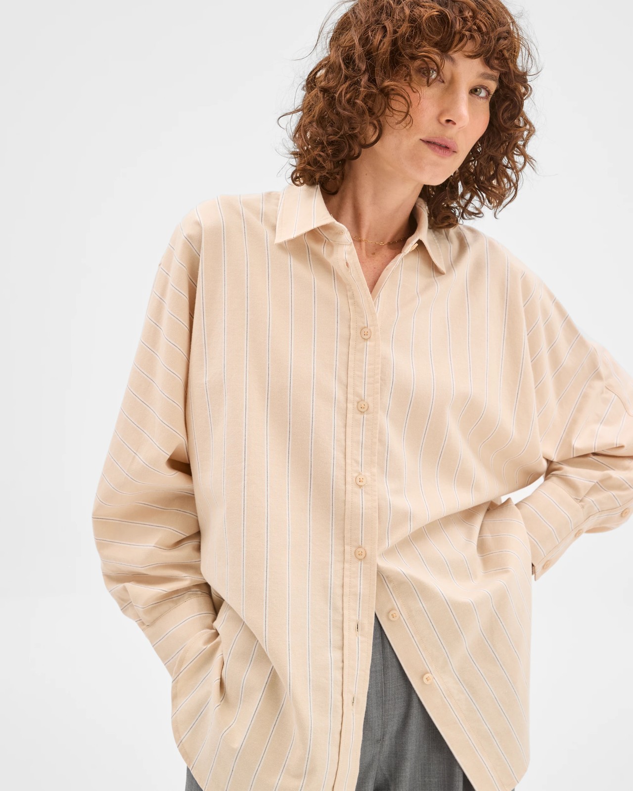 Australian Cotton Batwing Shirt - Fawn Stripe 2 of 5