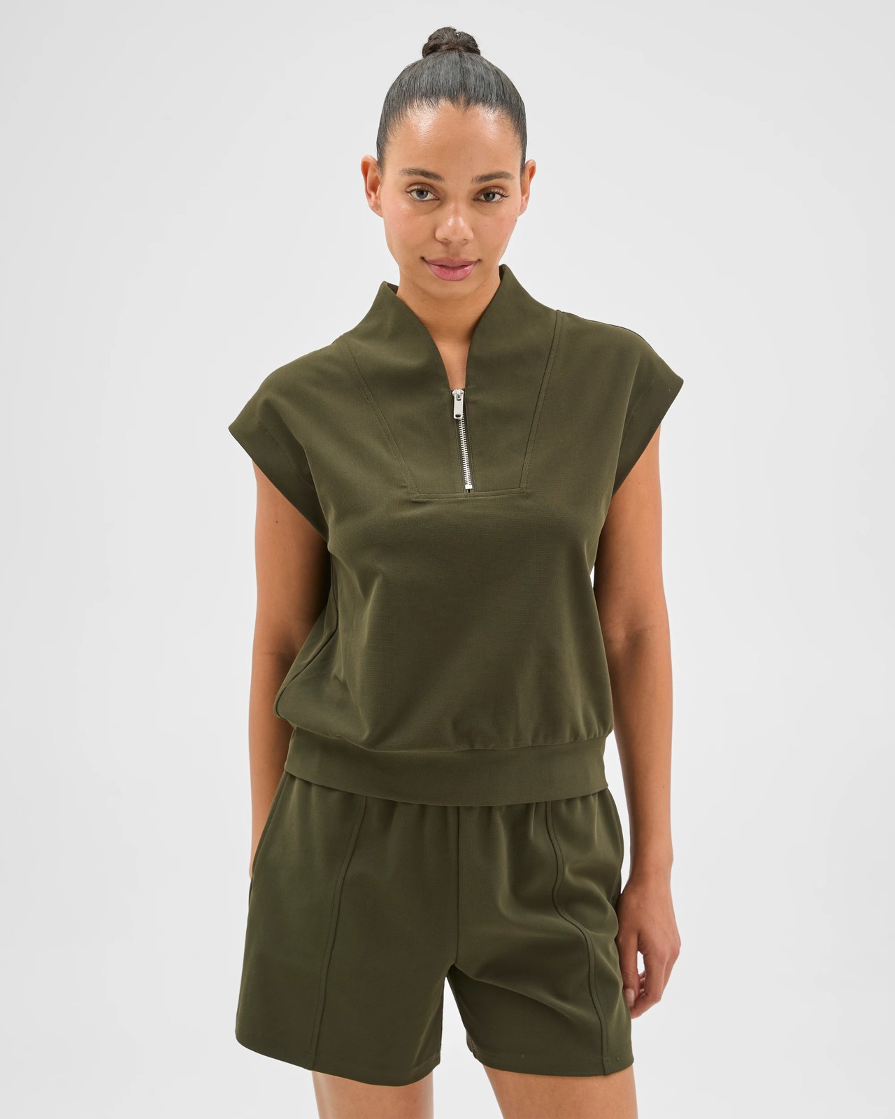 Active Sporty 1/4 Zip Pique Top - Dark OIlive 2 of 6