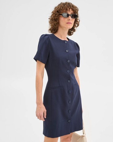 Crepe Tailored Puff Sleeve Dress - Preview