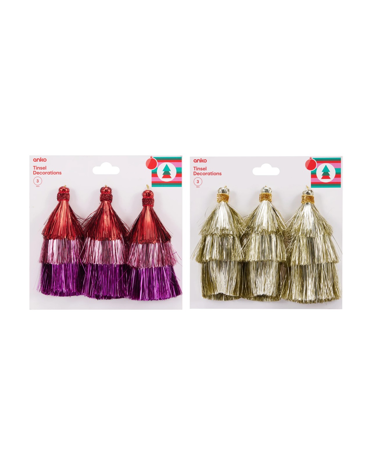 Anko 3 Pack Tinsel Decorations - Assorted 3 of 3