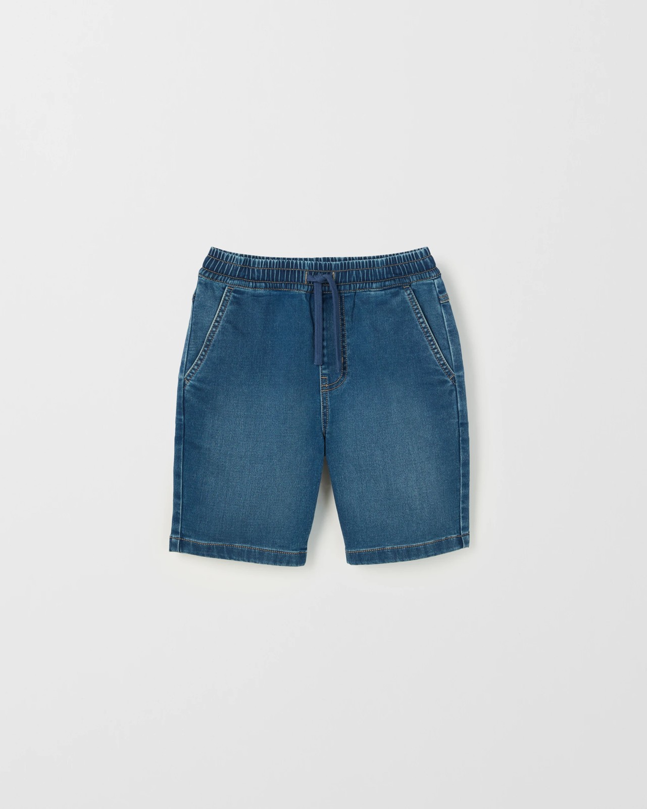 Elastic Waistband Pull-On Denim Shorts - Mid Wash 5 of 6