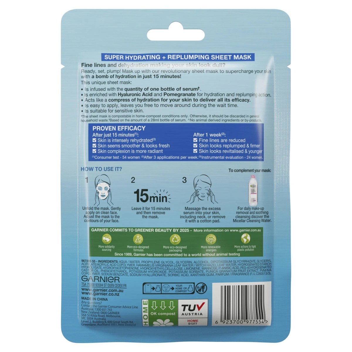 SkinActive 5 Pack Hydra Bomb Sheet Mask, Hyaluronic Acid and Pomegranate - Garnier 3 of 5