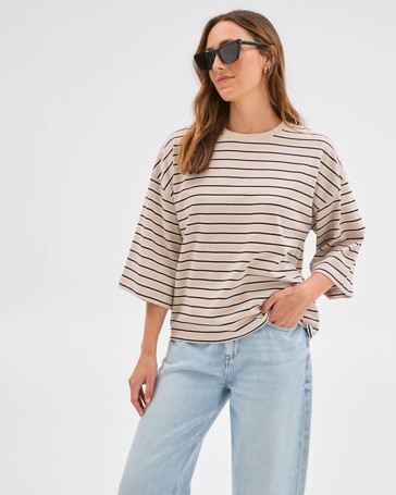 Australian Cotton 3/4 Length Wide Sleeve Boxy T-Shirt