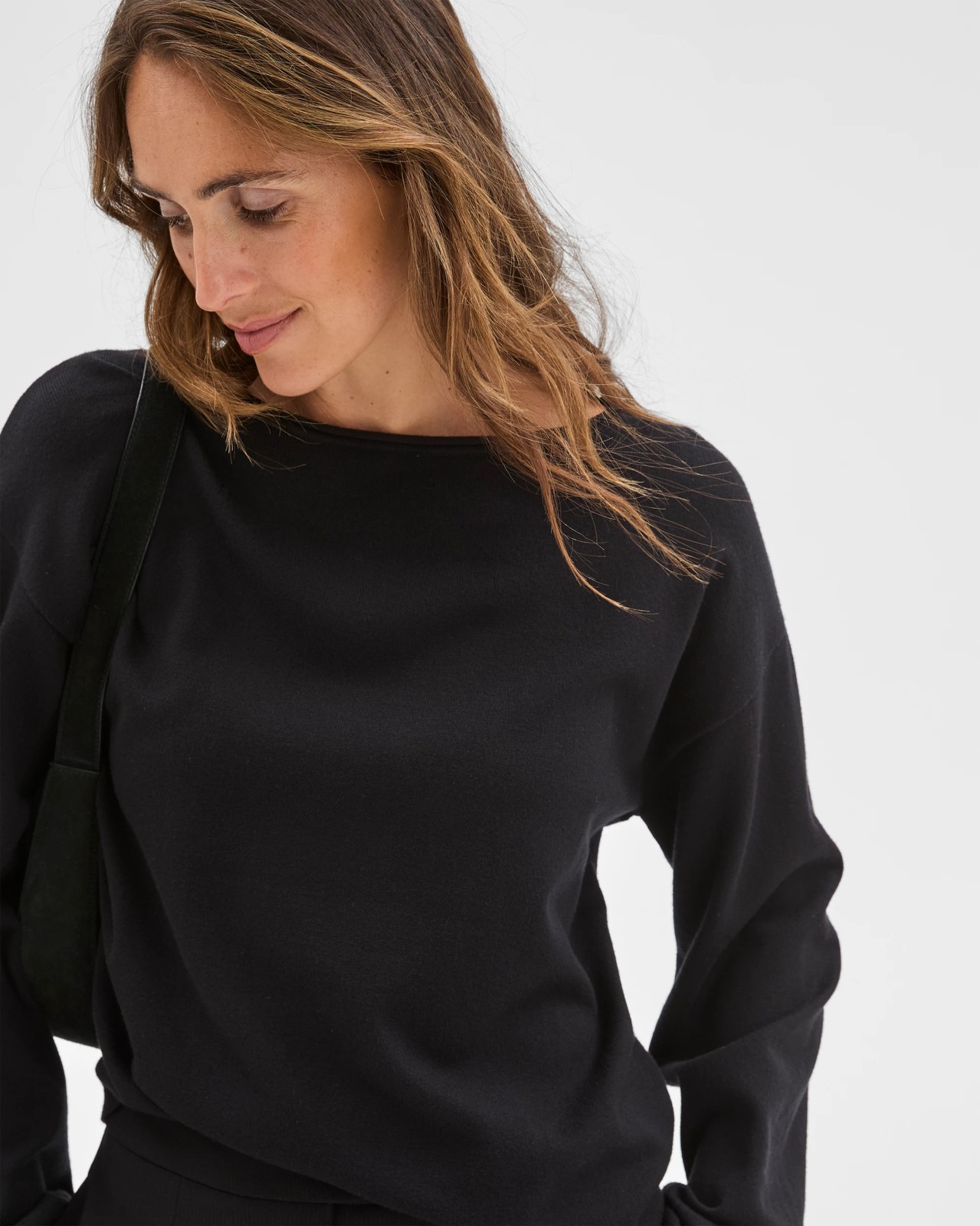 Preview Boat Neck Wide Sleeve Knit Jumper - Black 3 of 6