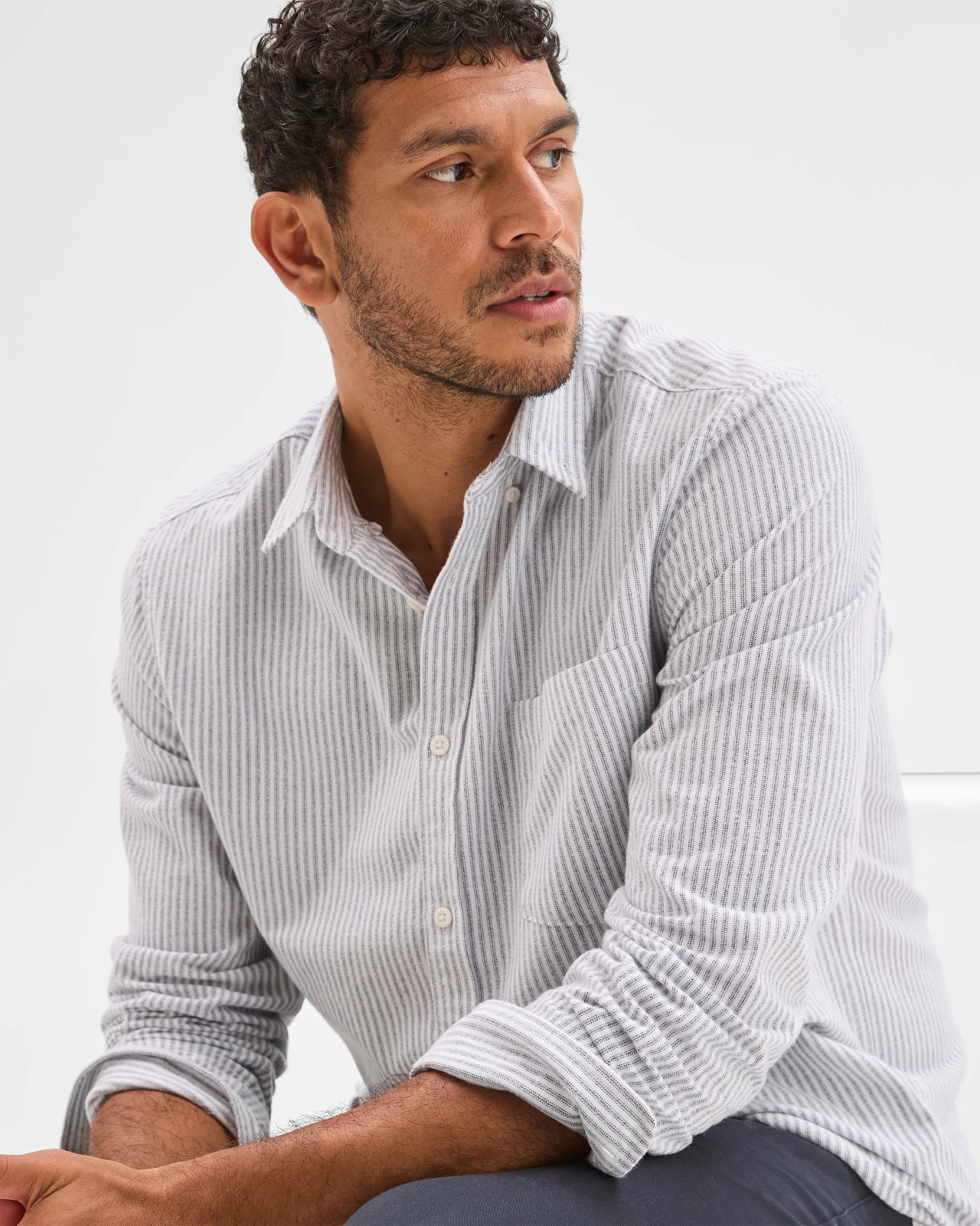 Australian Cotton Blend Brushed Oxford Shirt - Blue / Stripe 2 of 6