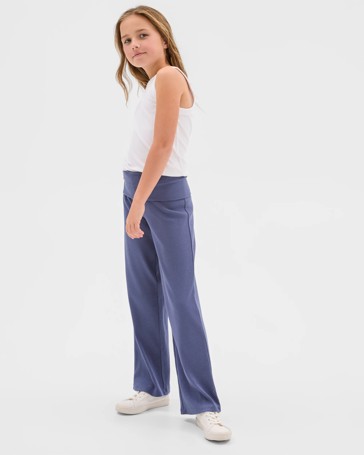 Australian Cotton Rib Fold Over Waist Wide Leg Leggings