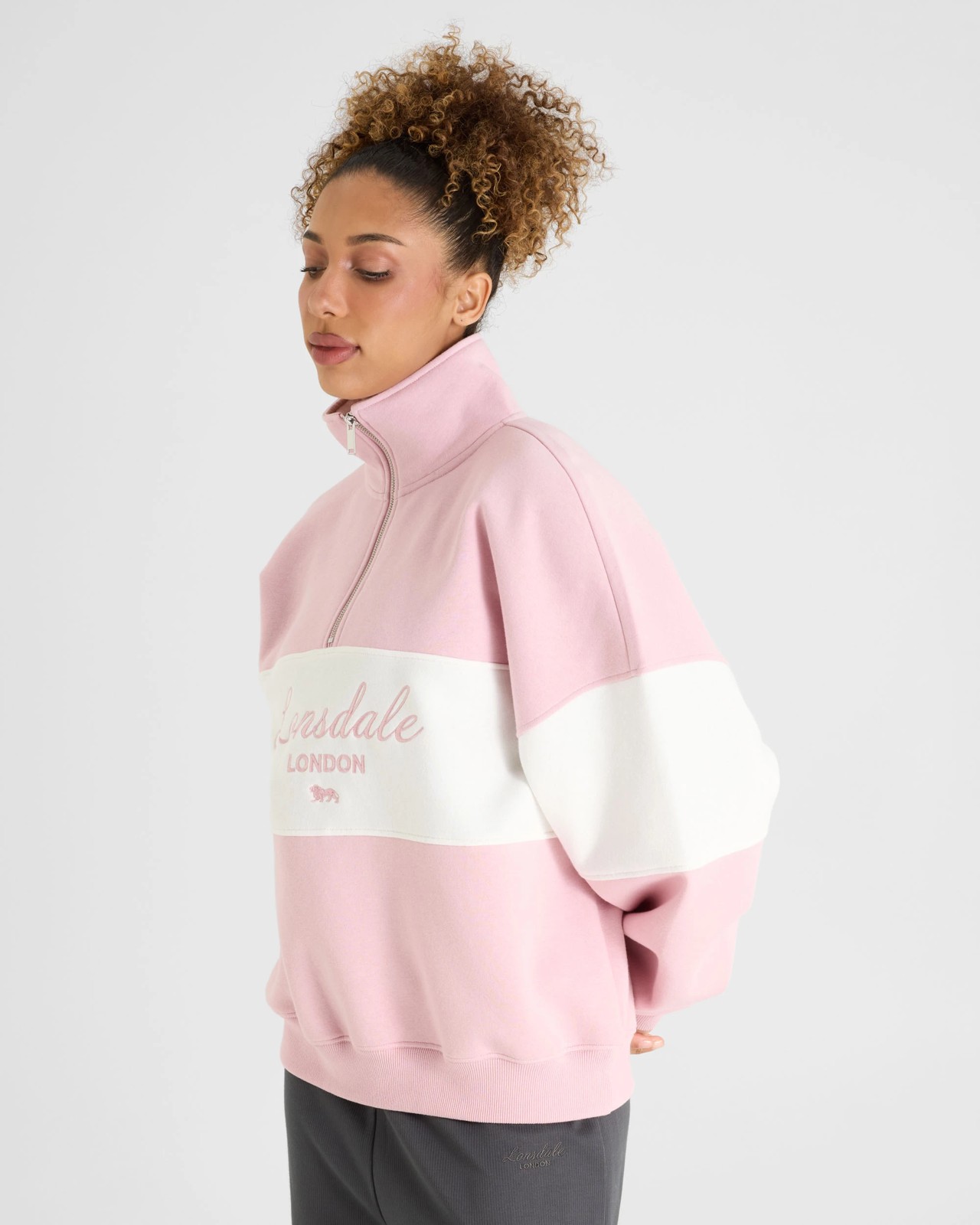 Lonsdale London Quarter Zip Crew Neck Jumper - Bleached Mauve 5 of 5