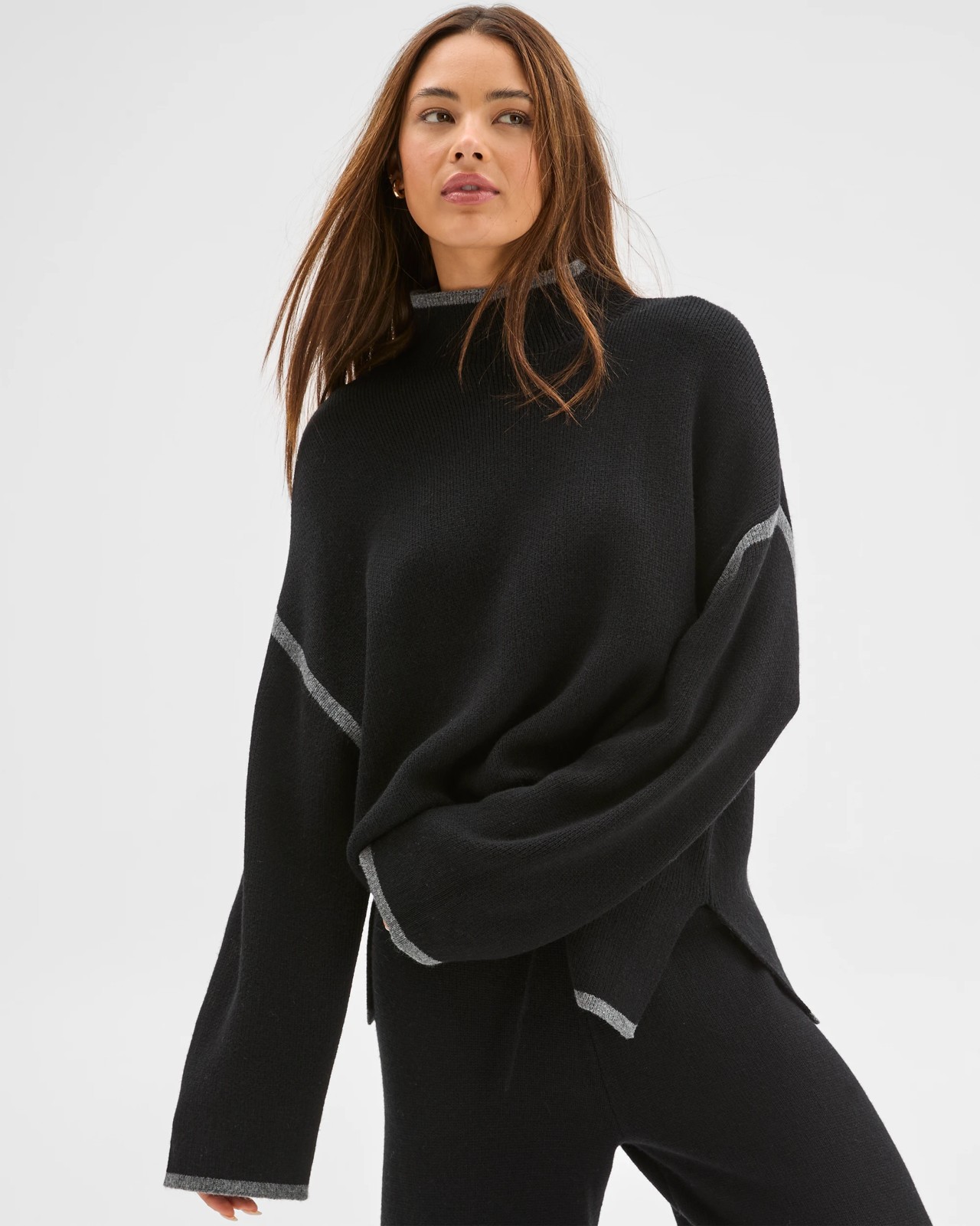 Lily Loves High Neck Contrast Jumper - Black 3 of 6