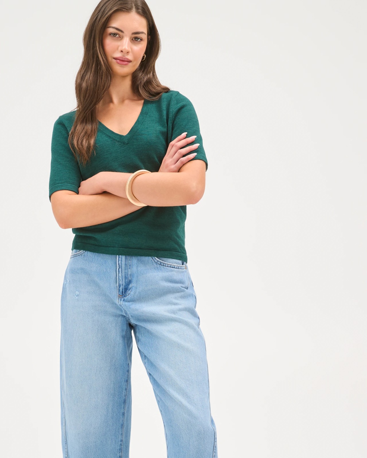 Petites Australian Cotton Blend V-Neck Knit T-Shirt 2 of 6