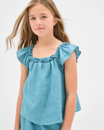 European Linen Flutter Sleeve Tank Top