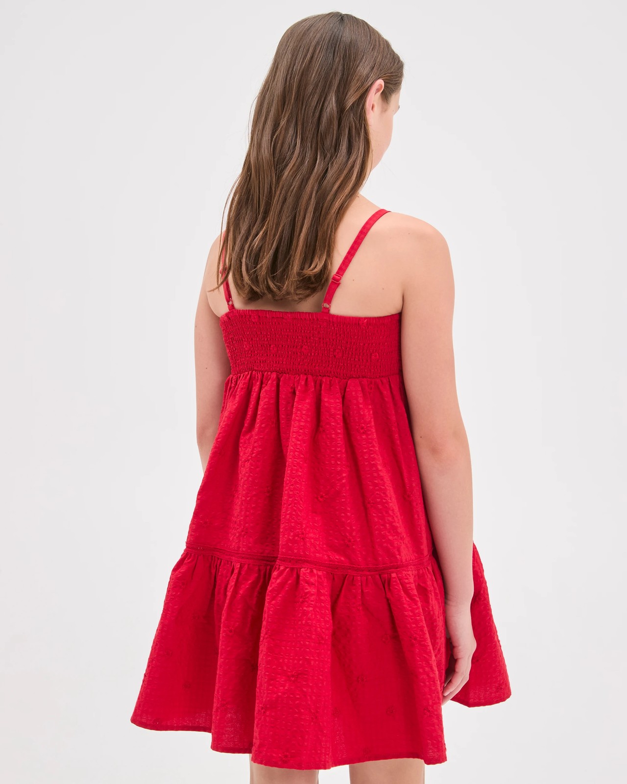 Cotton Blend Embroidered Special Occasion Dress - Red 6 of 6
