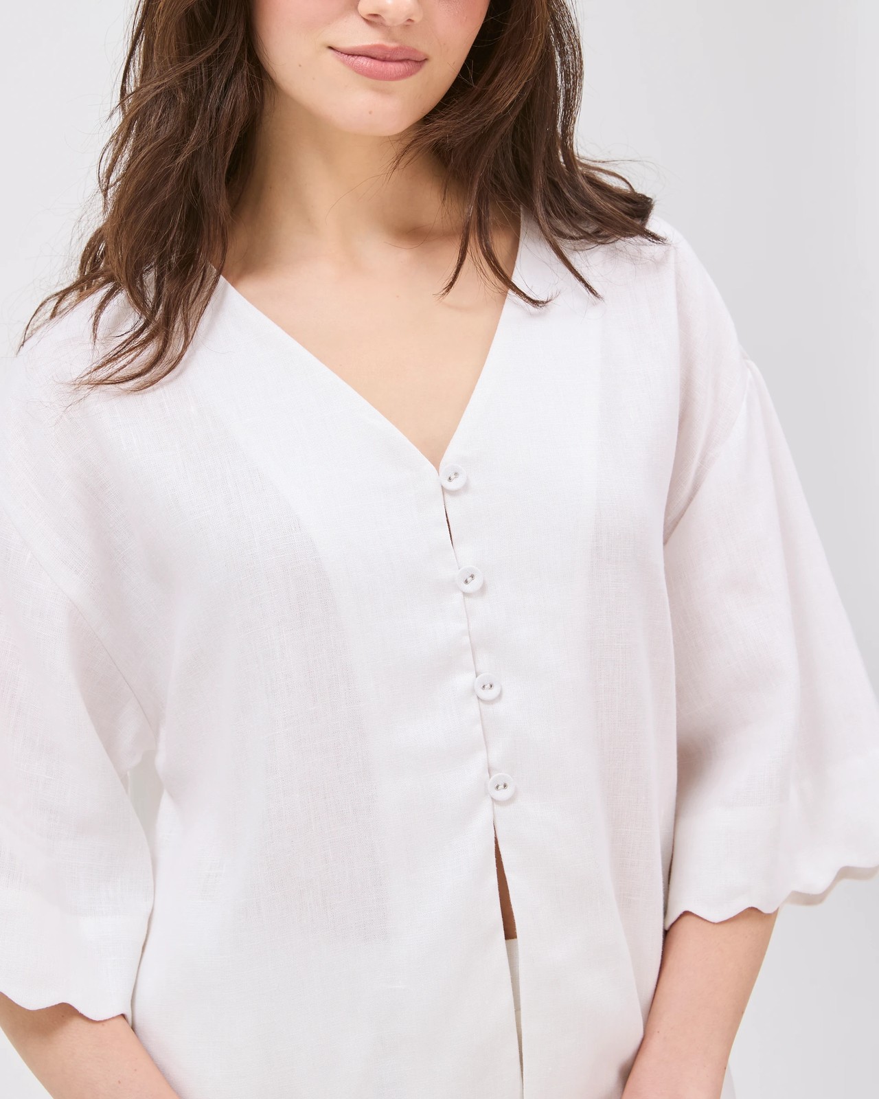 Lily Loves European Linen Scallop Shirt - White 3 of 5