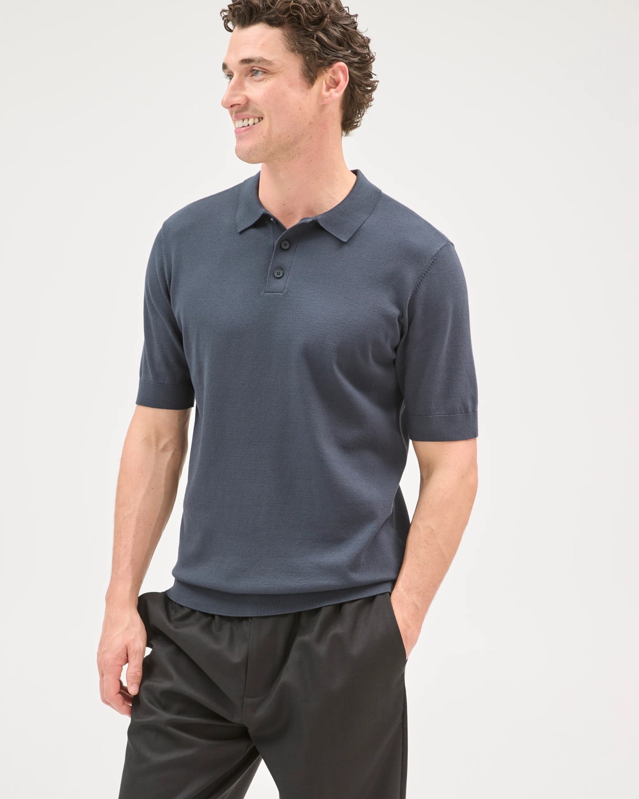 Preview Short Sleeve Knitwear Polo Top - Petrol 4 of 5