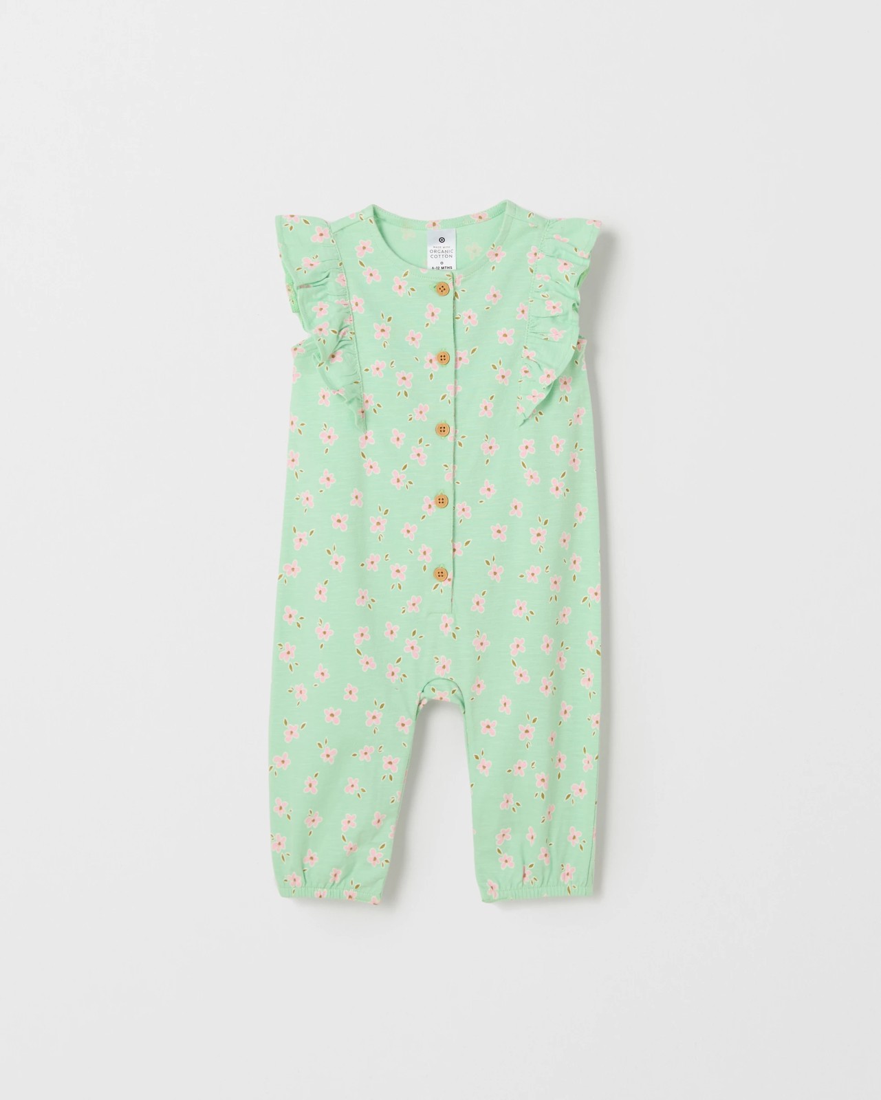 Baby Girls Organic Cotton Jersey Print Jumpsuit - Daisy Green 4 of 5