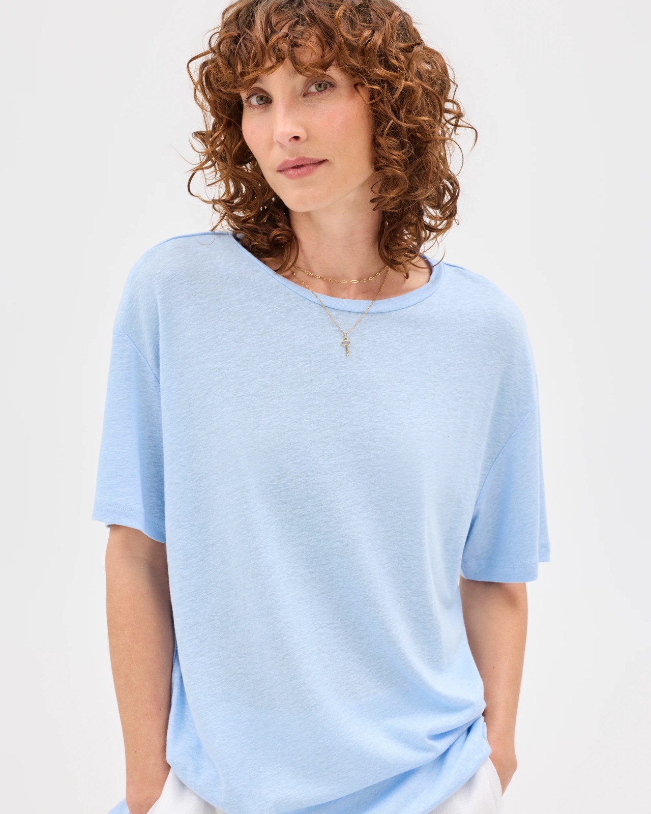 Linen Blend Relaxed T-Shirt - Pale Blue 4 of 5