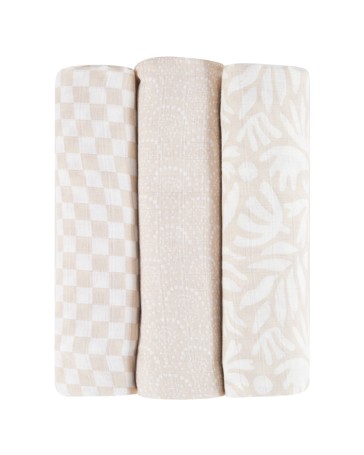 Anko 3 Pack Organic Cotton Muslin Wraps- Boho