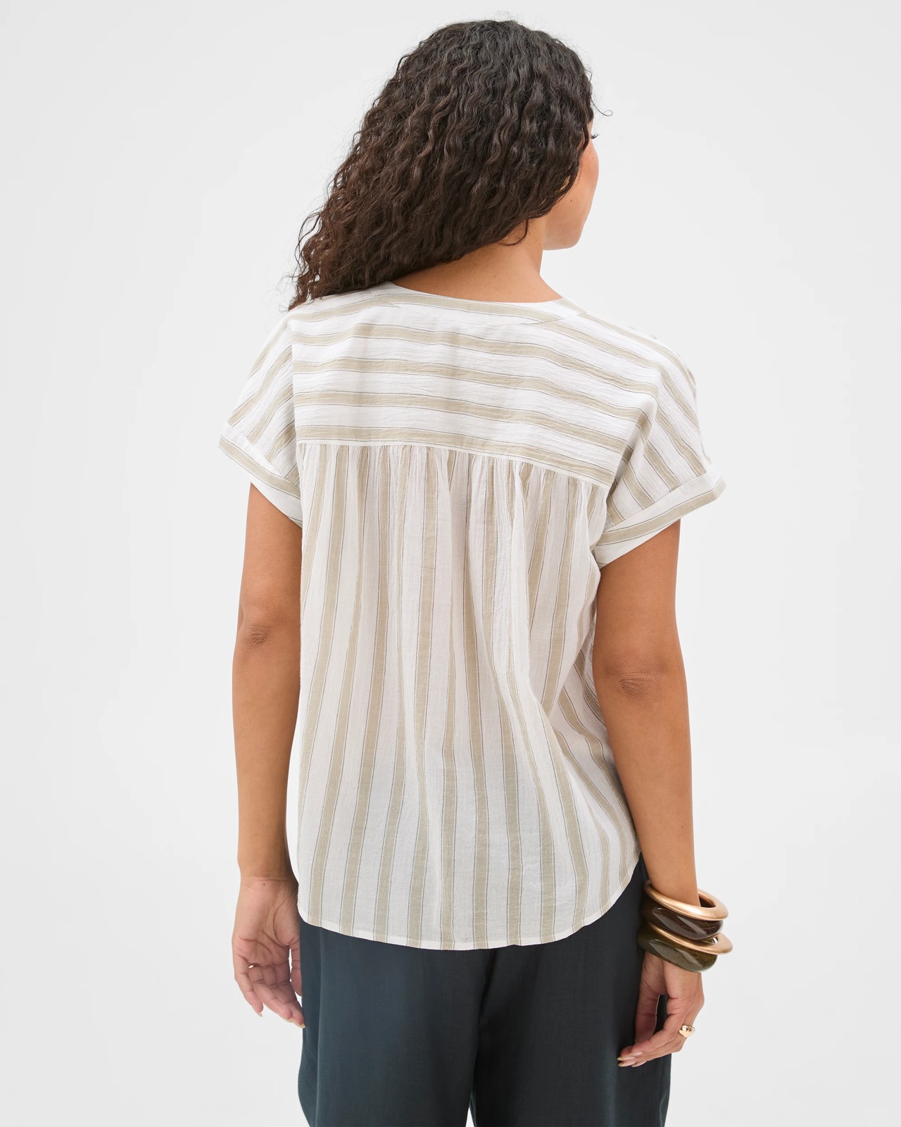 Cotton Collared Popover Blouse - White Dusty Moss 6 of 6