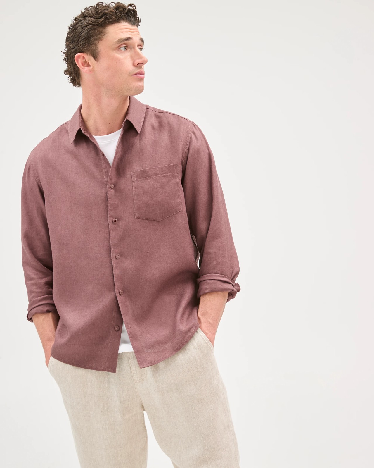 European Linen Long Sleeve Shirt - Fudge 4 of 5