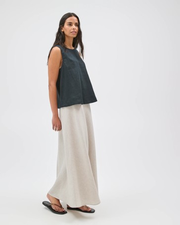 European Linen Seam Detail Midi Skirt