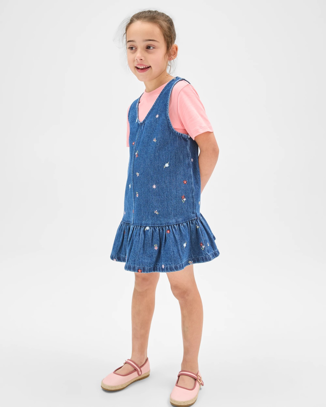 T-Shirt and Denim Ruffle Pinny Dress Set 4 of 5