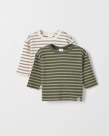 Baby Organic Cotton 2 Pack Long Sleeve Waffle & Rib T-Shirt