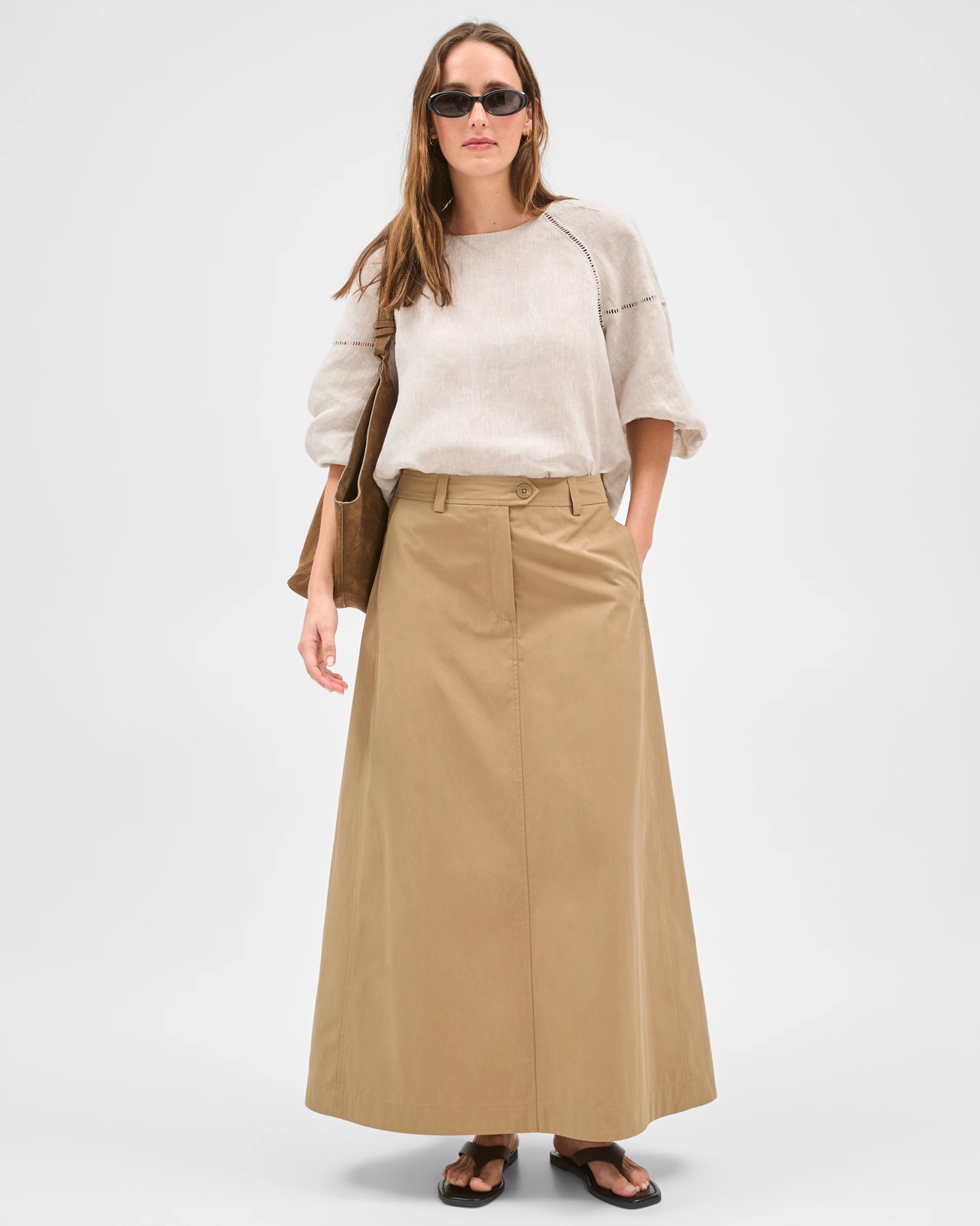 European Linen 3/4 Sleeve Trim Detail Top - Flax 4 of 5