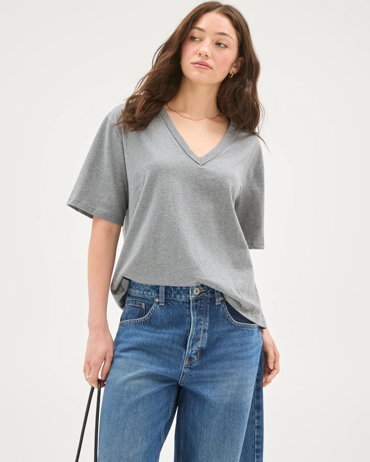 Lily Loves Australian Cotton V-Neck T-Shirt - Dark Grey Marle 3 of 5