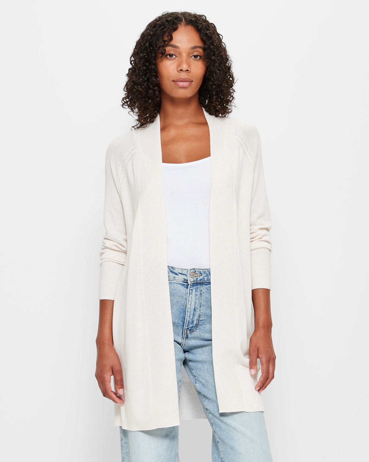 Oatmeal Knitted Longline Edge To Edge Cardigan