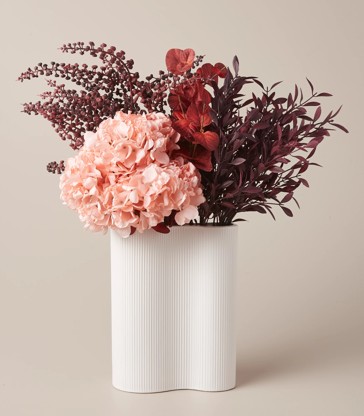 Faux Dried Coloured Flower Arrangement In Ribbed Vase