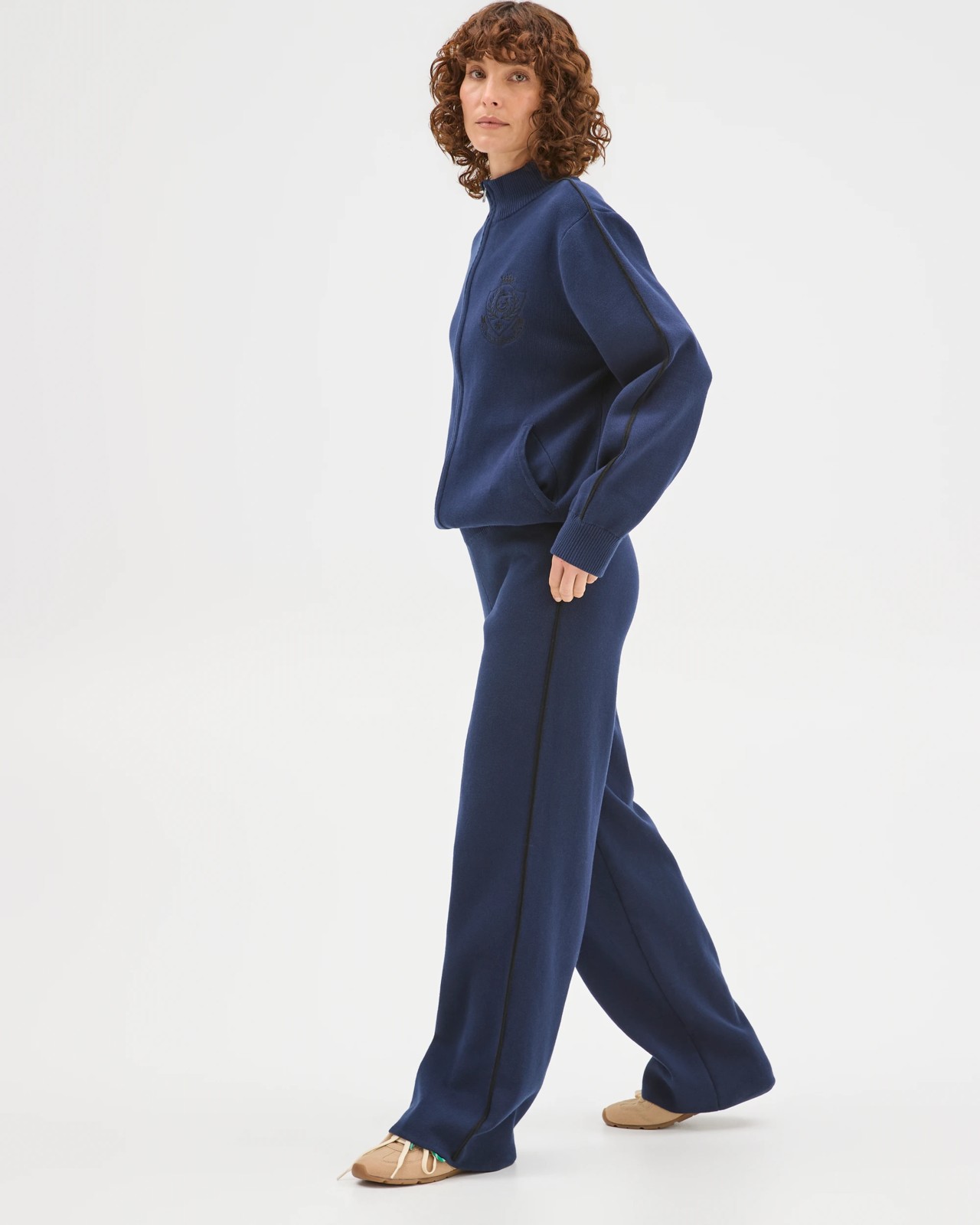 Active Australian Cotton Blend Side Stripe Wide Leg Pants - Navy 4 of 6