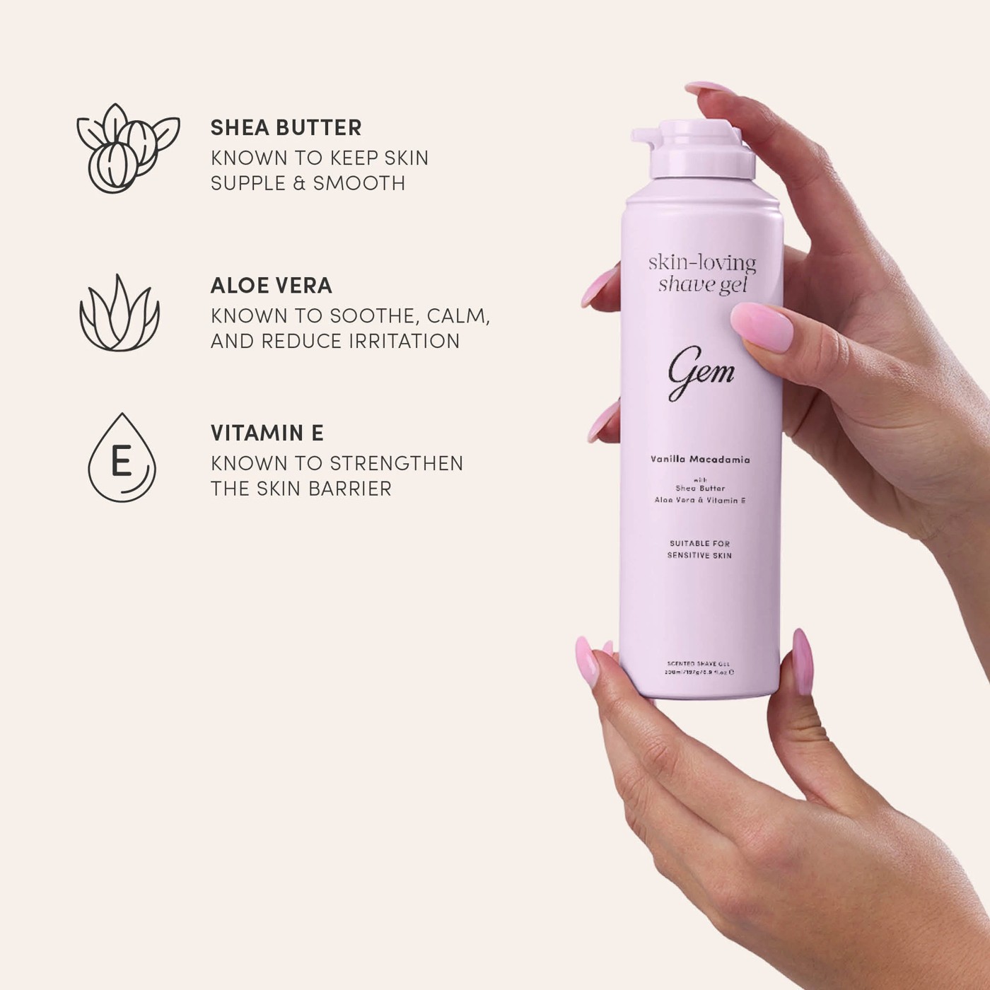 Gem Vanilla Macadamia Skin-Loving Shave Gel 195g - Shea Butter, Aloe Vera and Vitamin E 4 of 6